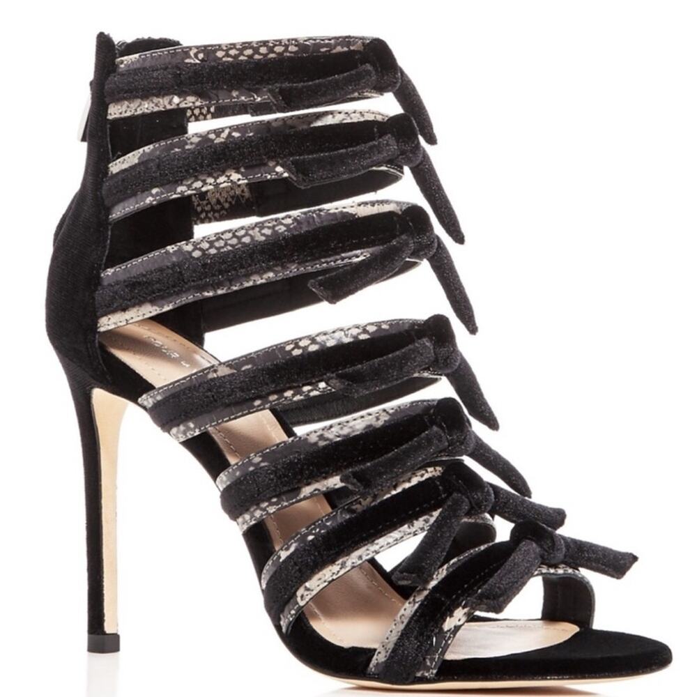 Pour La Victoire Elise Snakeskin Black Velvet Bow Pump Size 7.5
